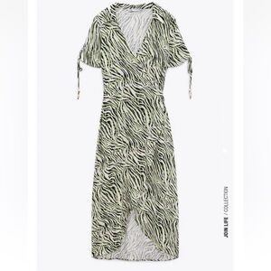 ZARA Animal Print Wrap Dress ECRU/KHAKI